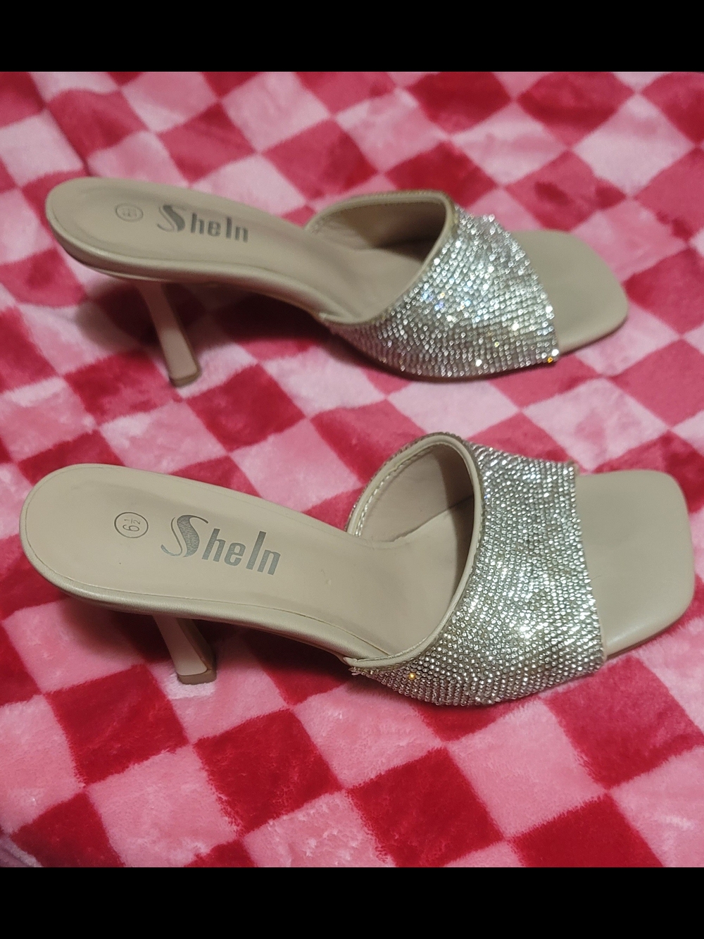 Top moda Beige Crystal Slide Heeled Mules